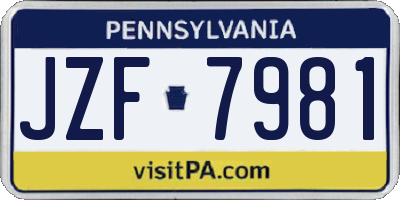 PA license plate JZF7981