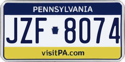 PA license plate JZF8074
