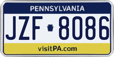 PA license plate JZF8086