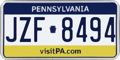 PA license plate JZF8494