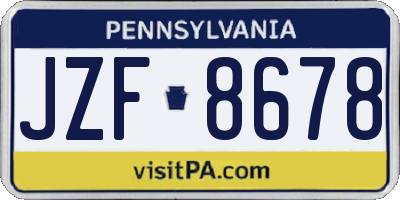 PA license plate JZF8678