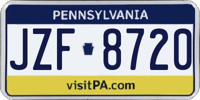 PA license plate JZF8720