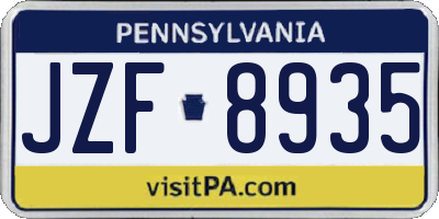 PA license plate JZF8935