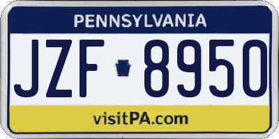 PA license plate JZF8950