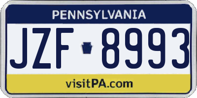 PA license plate JZF8993