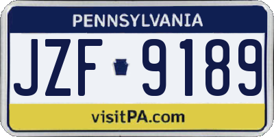 PA license plate JZF9189