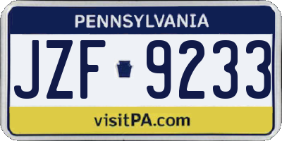 PA license plate JZF9233