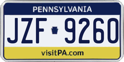 PA license plate JZF9260
