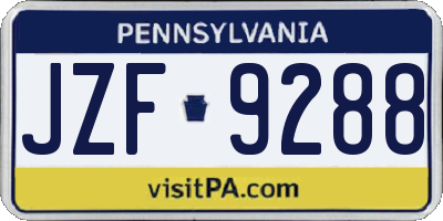 PA license plate JZF9288