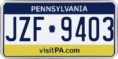 PA license plate JZF9403