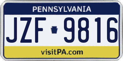 PA license plate JZF9816