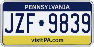 PA license plate JZF9839