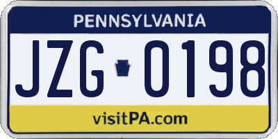 PA license plate JZG0198