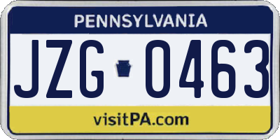 PA license plate JZG0463