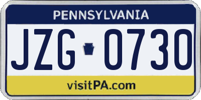 PA license plate JZG0730