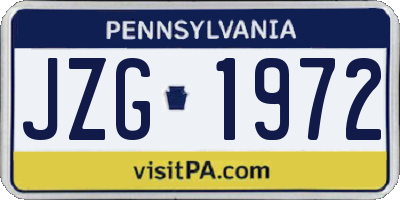 PA license plate JZG1972