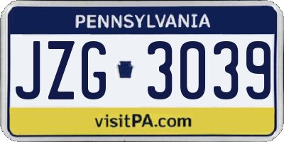 PA license plate JZG3039