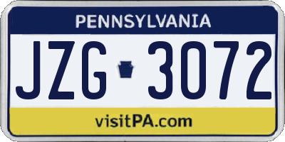 PA license plate JZG3072