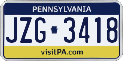 PA license plate JZG3418