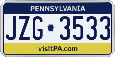 PA license plate JZG3533