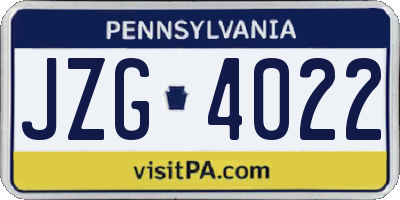 PA license plate JZG4022
