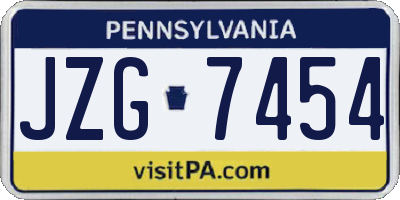 PA license plate JZG7454