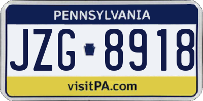 PA license plate JZG8918