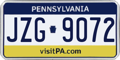 PA license plate JZG9072