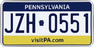 PA license plate JZH0551