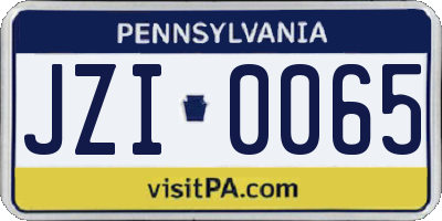 PA license plate JZI0065