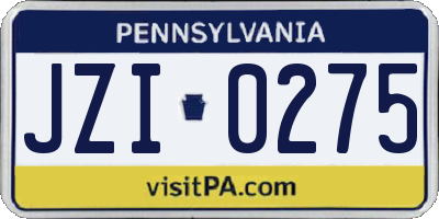 PA license plate JZI0275