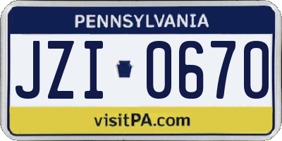 PA license plate JZI0670