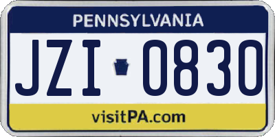 PA license plate JZI0830