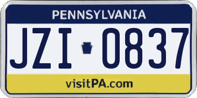 PA license plate JZI0837