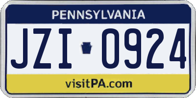 PA license plate JZI0924