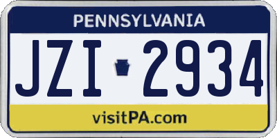 PA license plate JZI2934