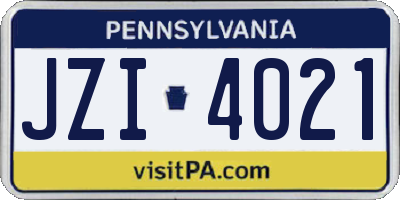 PA license plate JZI4021