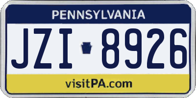 PA license plate JZI8926
