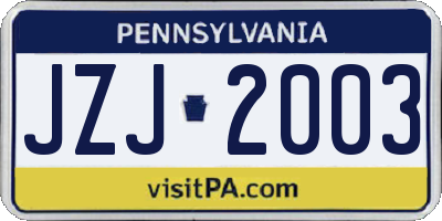 PA license plate JZJ2003