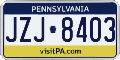 PA license plate JZJ8403