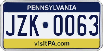 PA license plate JZK0063