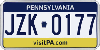 PA license plate JZK0177