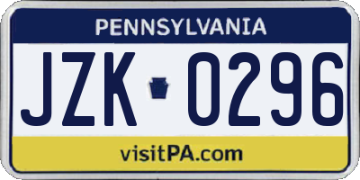 PA license plate JZK0296
