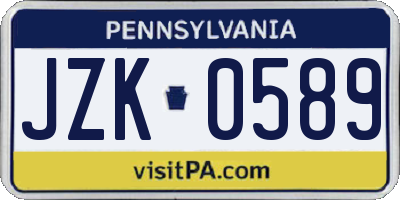 PA license plate JZK0589