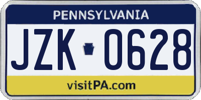 PA license plate JZK0628