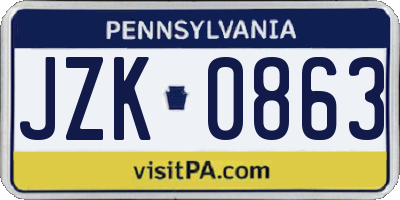 PA license plate JZK0863