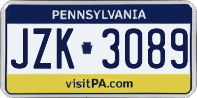 PA license plate JZK3089