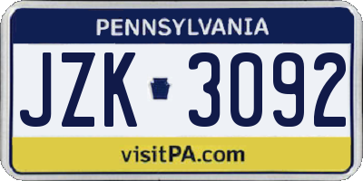 PA license plate JZK3092