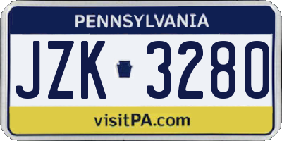 PA license plate JZK3280