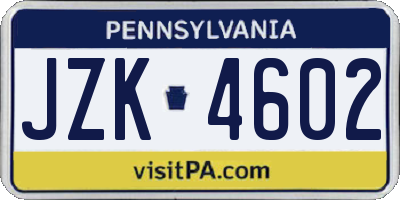 PA license plate JZK4602